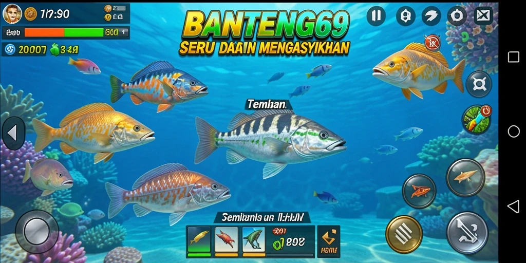 Tampilan gameplay seru dalam BANTENG69 saat menembak ikan.