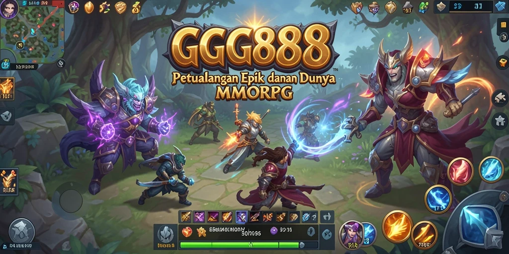 Tangkapan layar utama GGG888 menampilkan aksi pertempuran epik dalam dunia MMORPG.