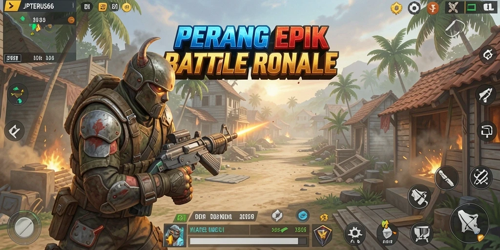 Screenshot gameplay JPTERUS66 menampilkan pertempuran seru dalam Battle Royale.