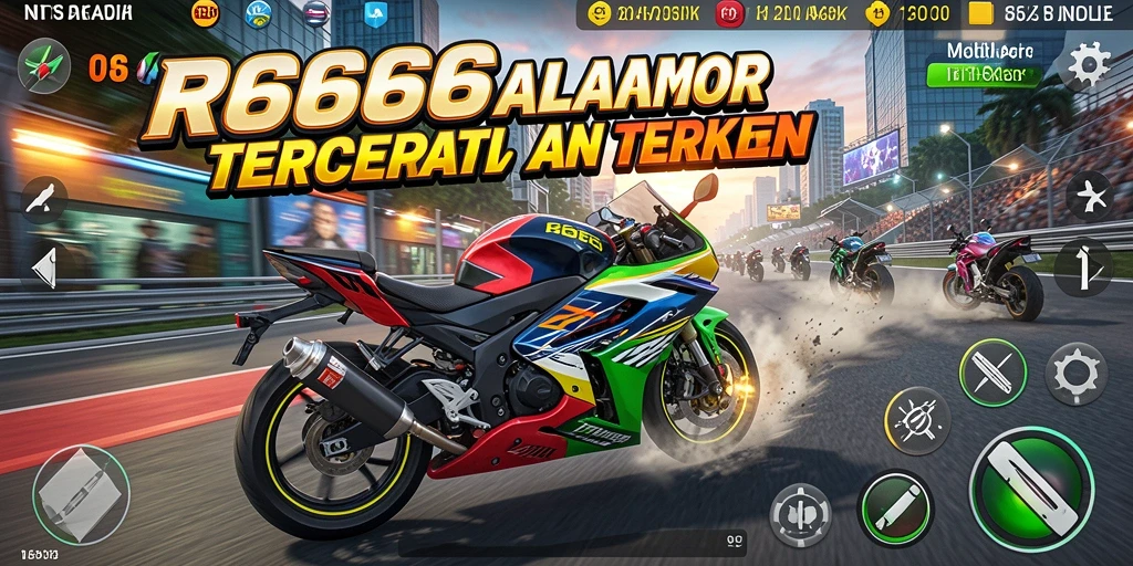 Screenshot gameplay RR666 menampilkan aksi balapan motor yang seru.